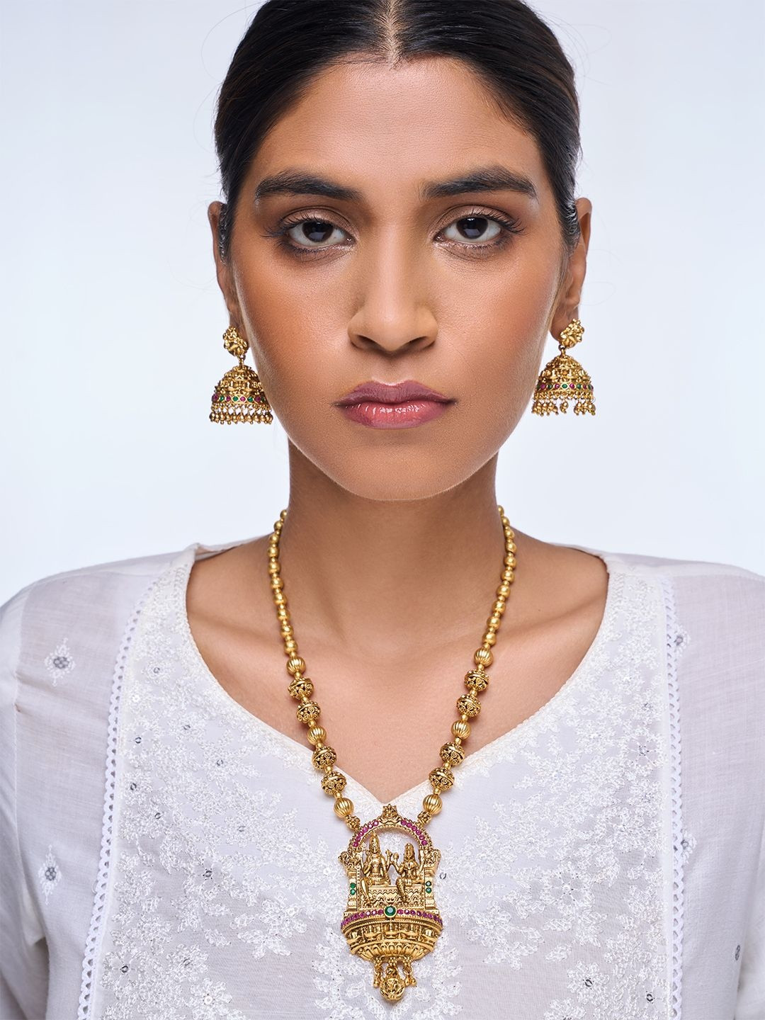 CAO Jewellery Artificial Stones Studded Temple Jewellery Set