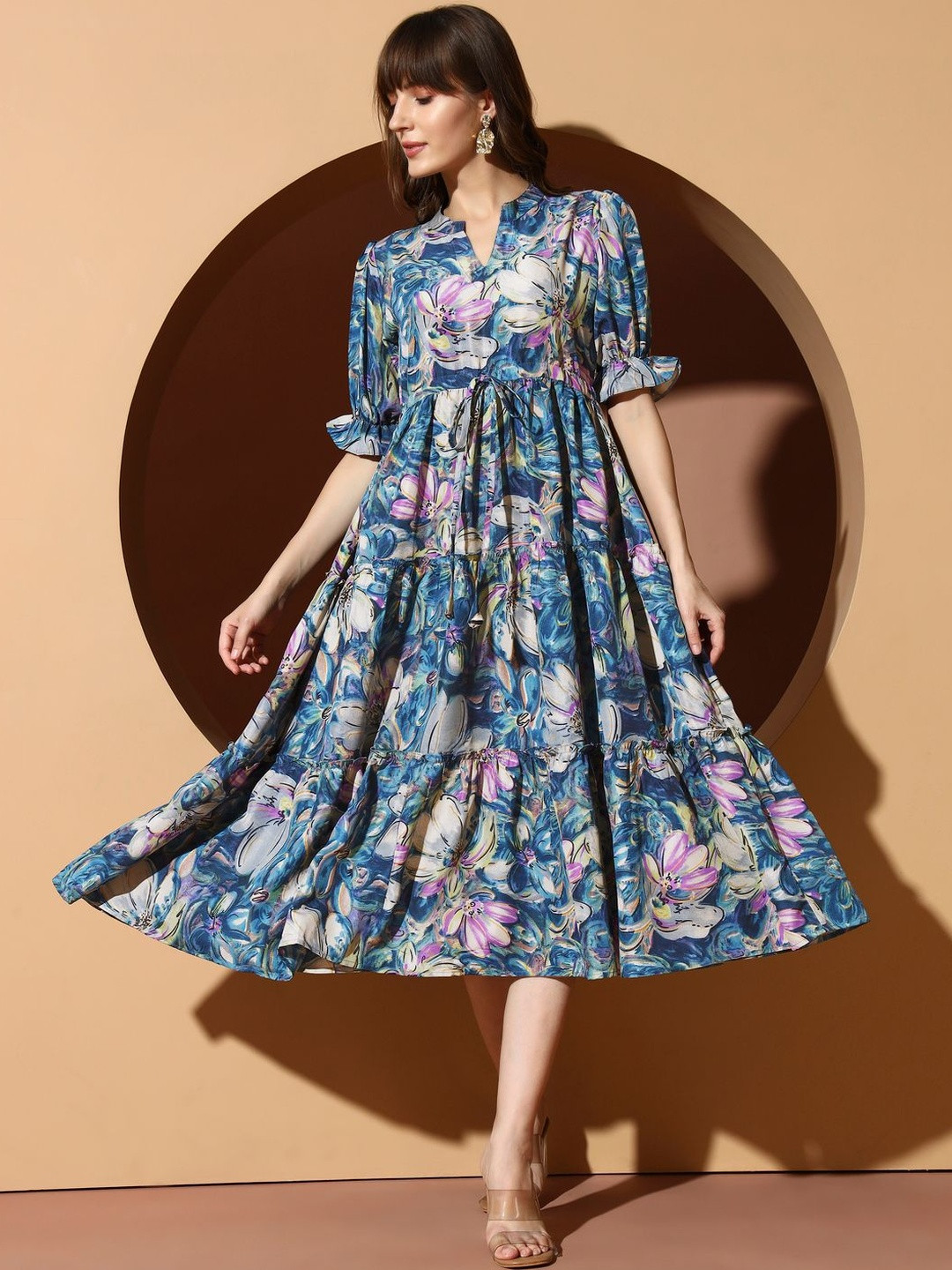 LookShine Floral Printed A-Line Midi Dress
