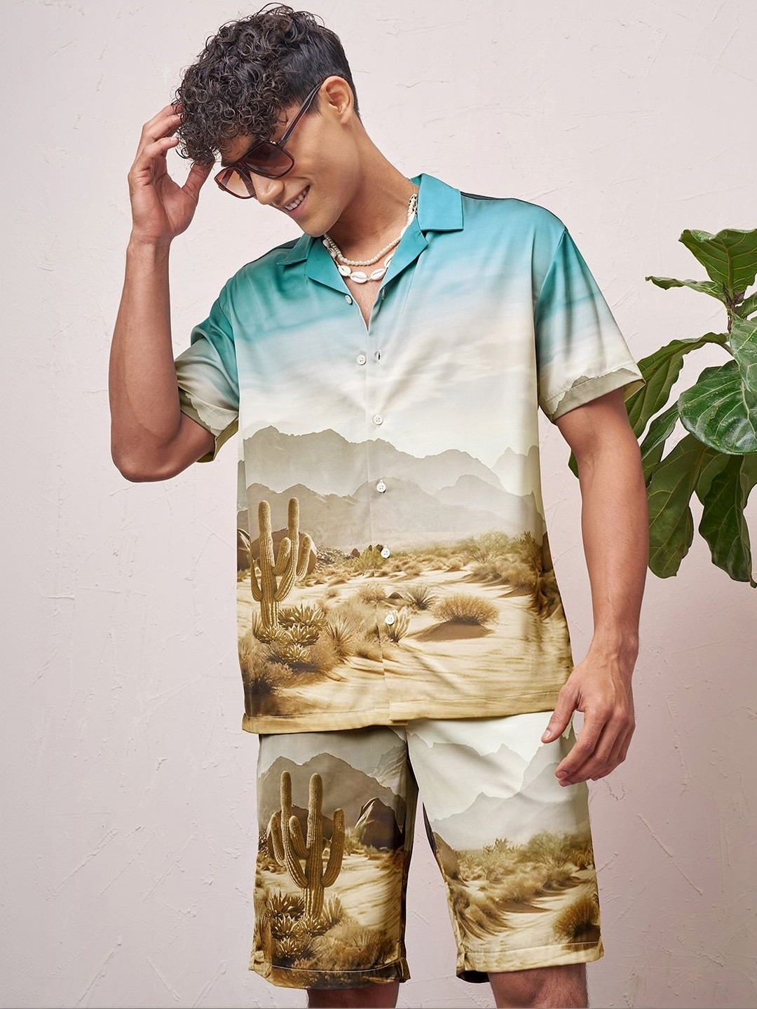 HIGHLANDER Printed Shirt Collar Shirt With Shorts Co-Ords Set