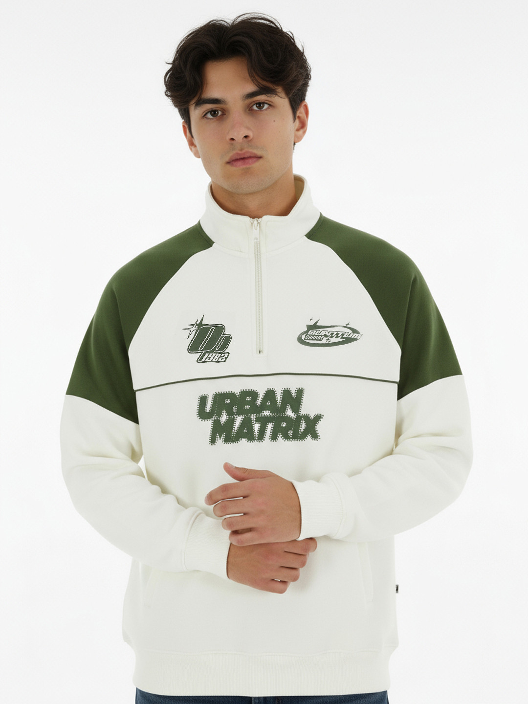 glitchez Typgraphy Printed  Raglan Sleeves Relaxed Fit Fleece Pullover