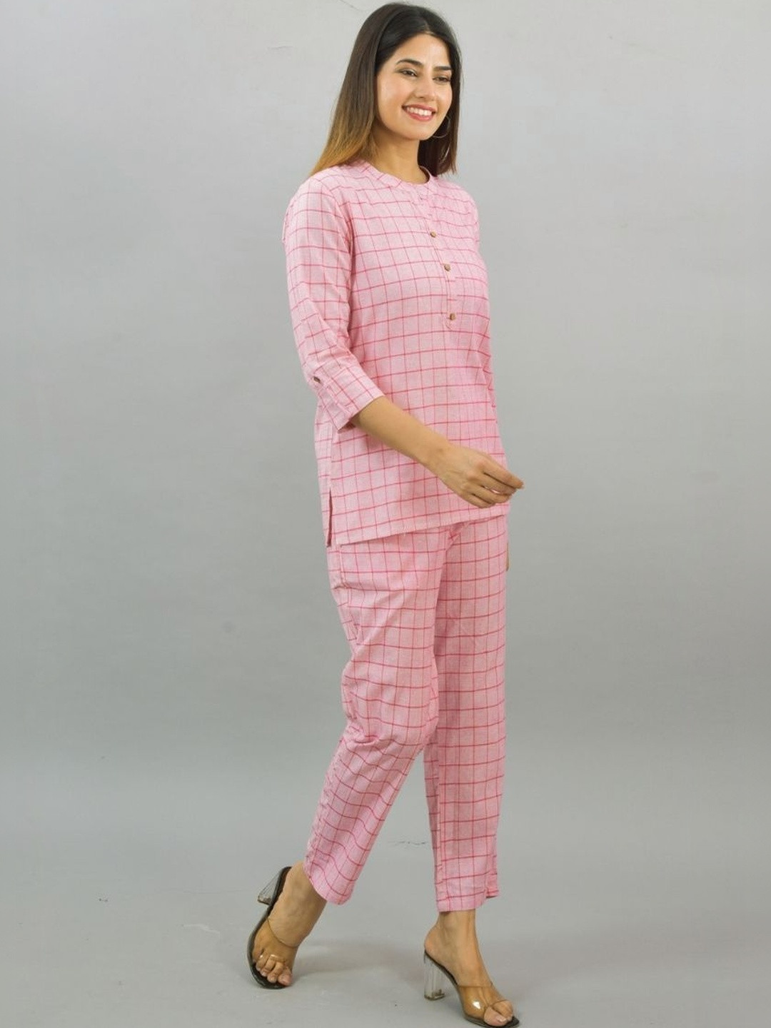 ETC X D To D Life Style Checked Mandarin Collar Tunic With Trousers Co-Ords