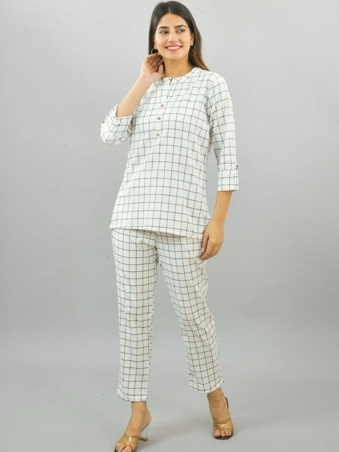 ETC X D To D Life Style Checked Mandarin Collar Tunic With Trousers Co-Ords