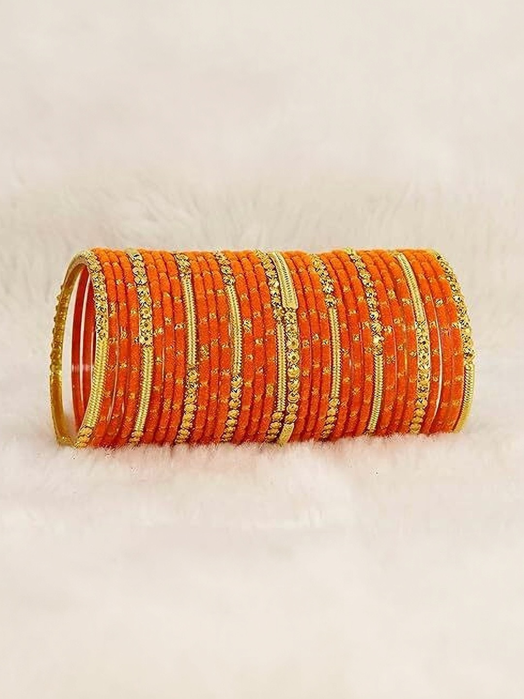 THE BLAZZE Orange Glass Artificial Stones & Beads Bangle