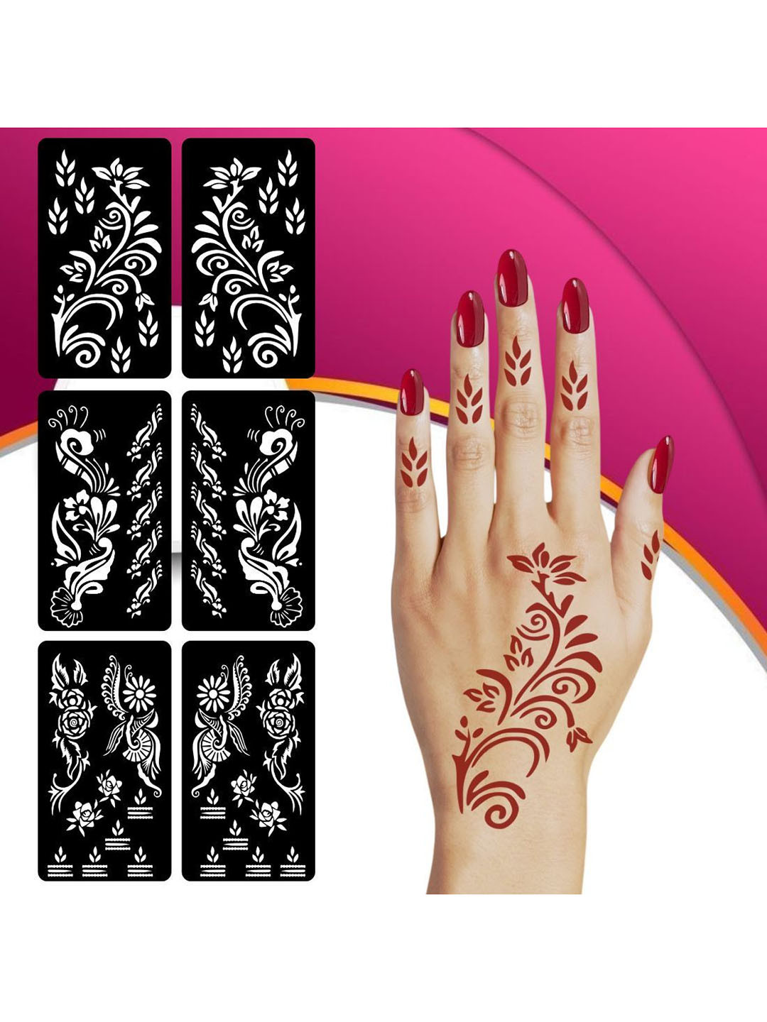 VOORKOMS Set Of 3 Mehndi Design Stencil Stickers