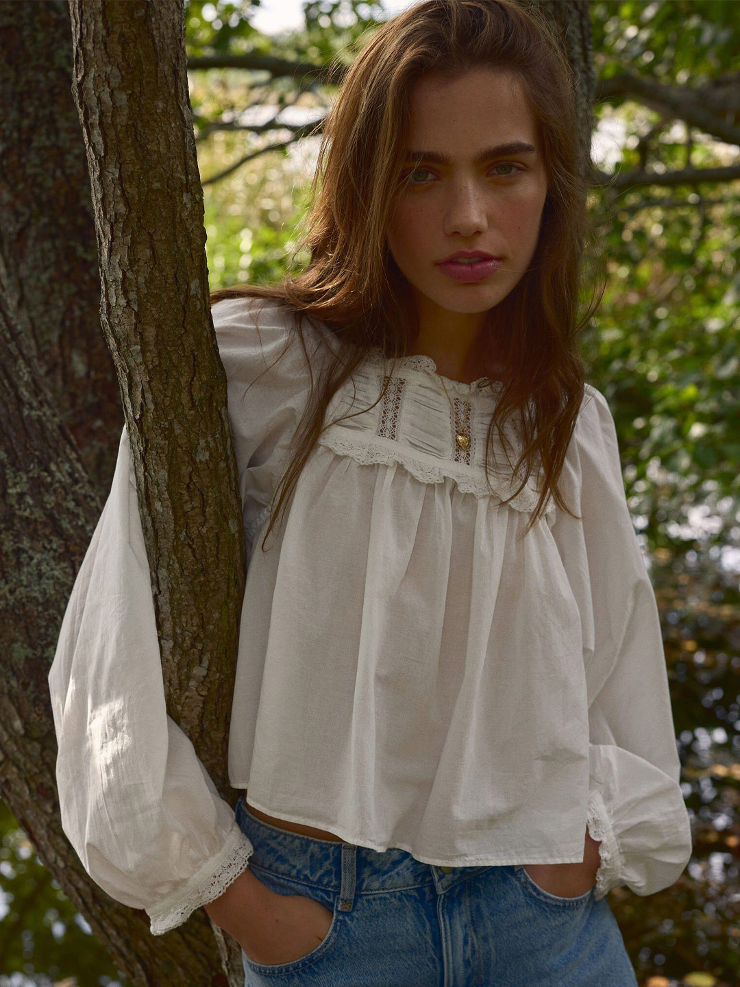 H&M Lace-Trimmed Cotton Blouse