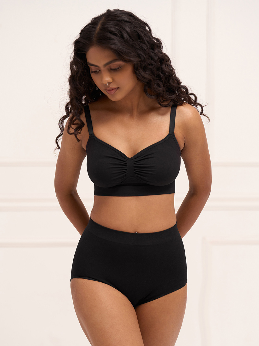 Underneat Non Padded Wireless Bra and High Waist Brief Lingerie Set