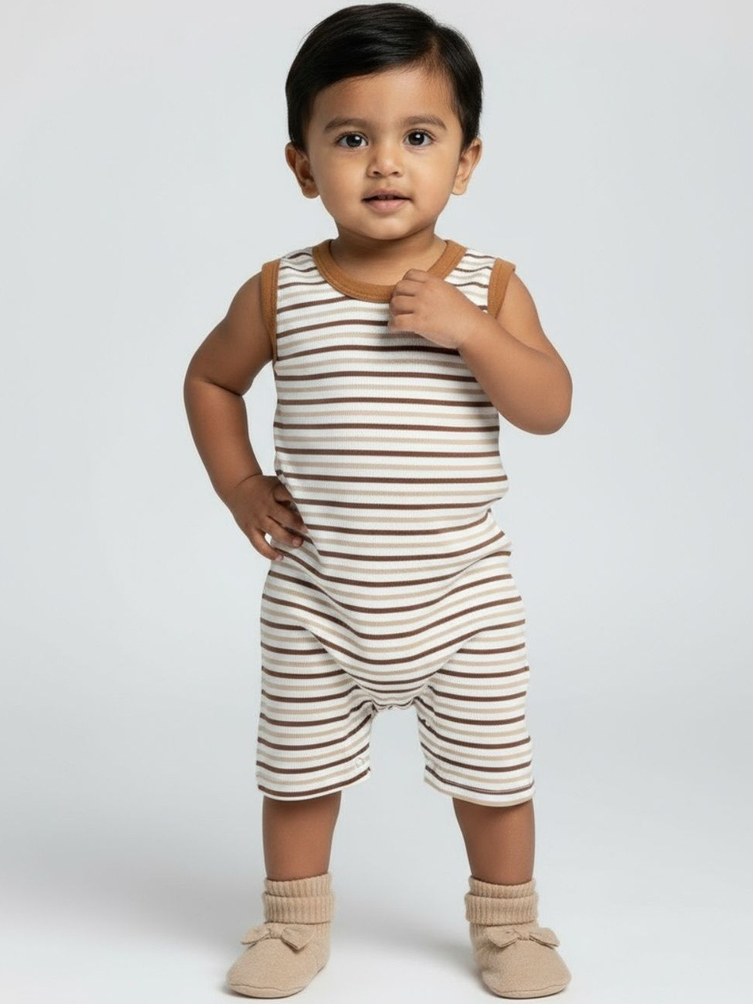 YK Infants Striped Cotton Sleeveless Rompers