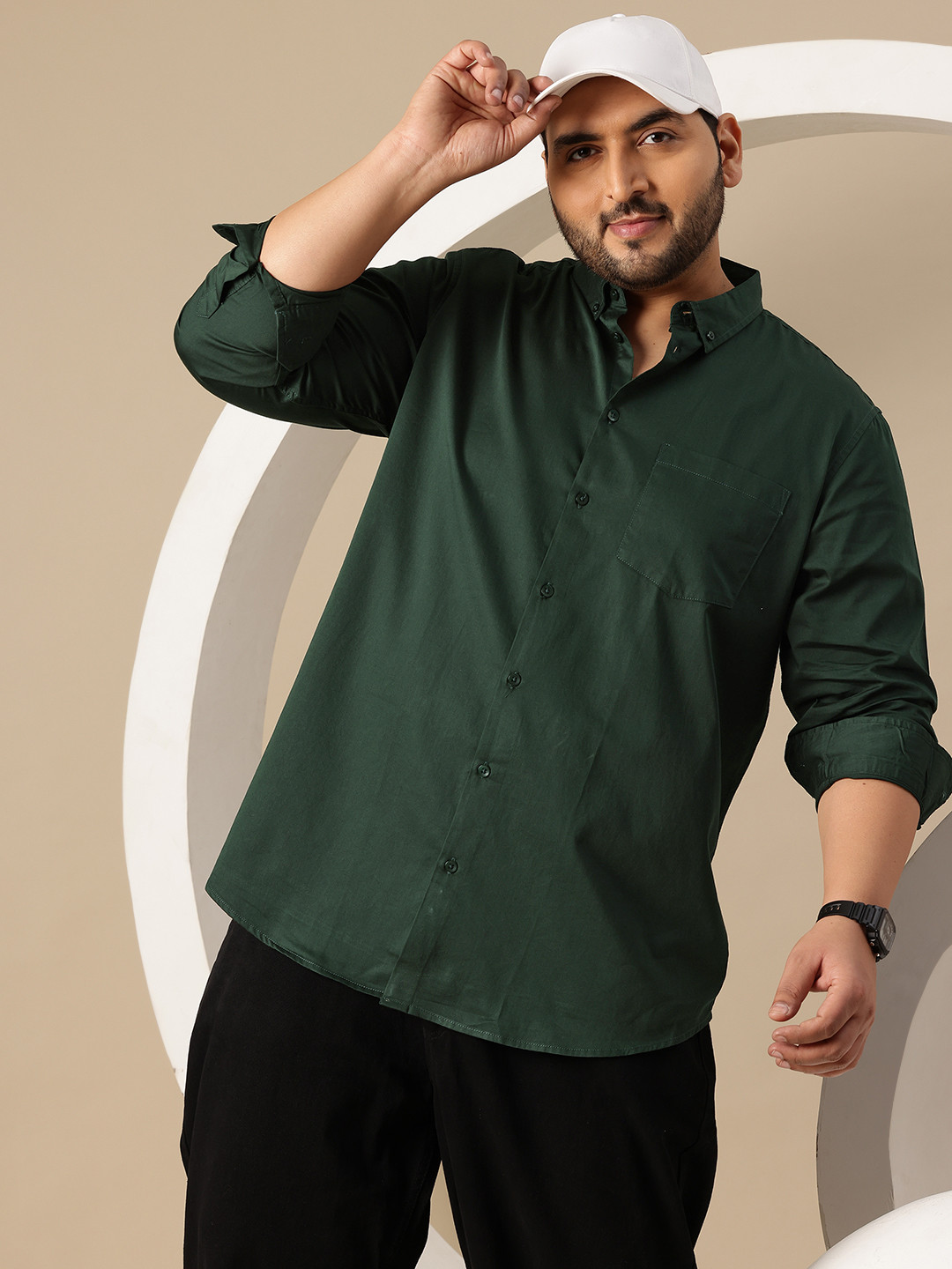 Sztori Plus Size Button-Down Collar Pure Cotton Casual Shirt