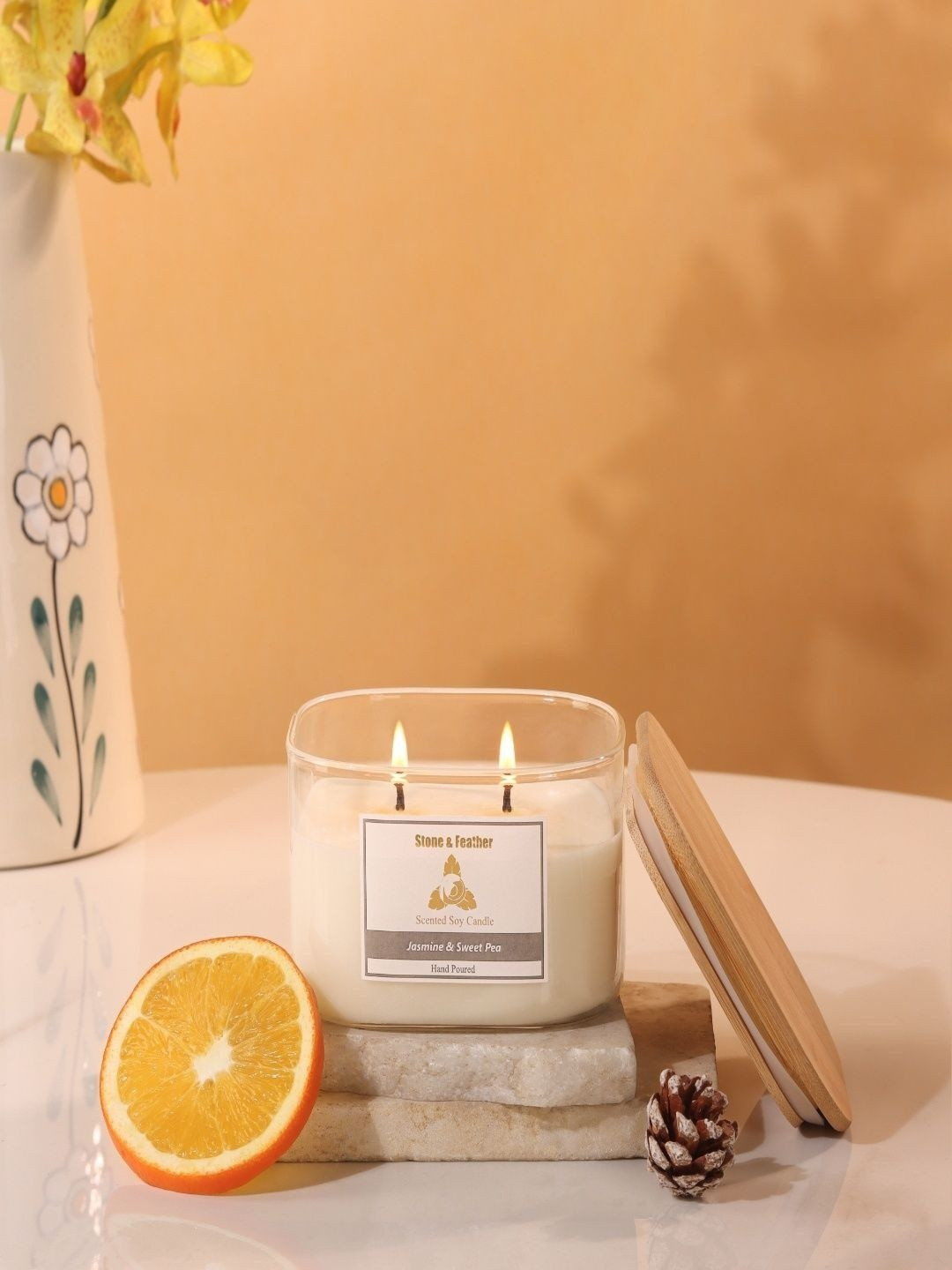 Stone and Feather Off White 1 pieces Jar Candle