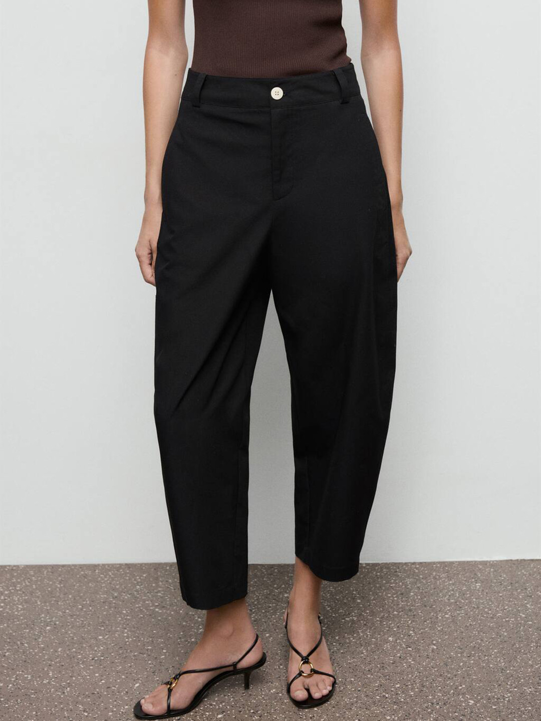 MANGO Women High Waist Cropped Balloon Trousers