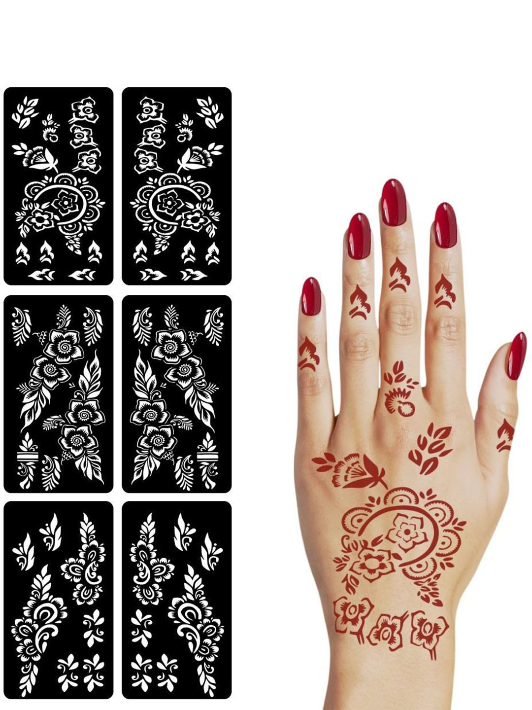 VOORKOMS Set Of 6 Floral Mehndi Stencil Sticker