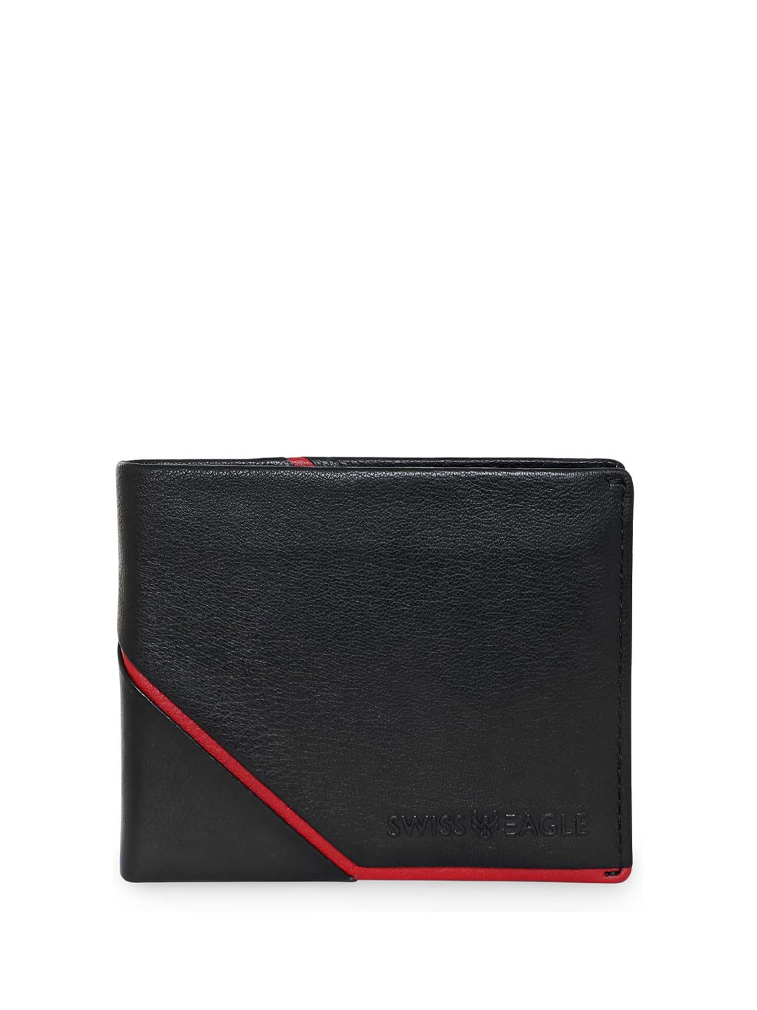 Swiss Eagle Men Textured Cut Work Leather Two Fold Wallet