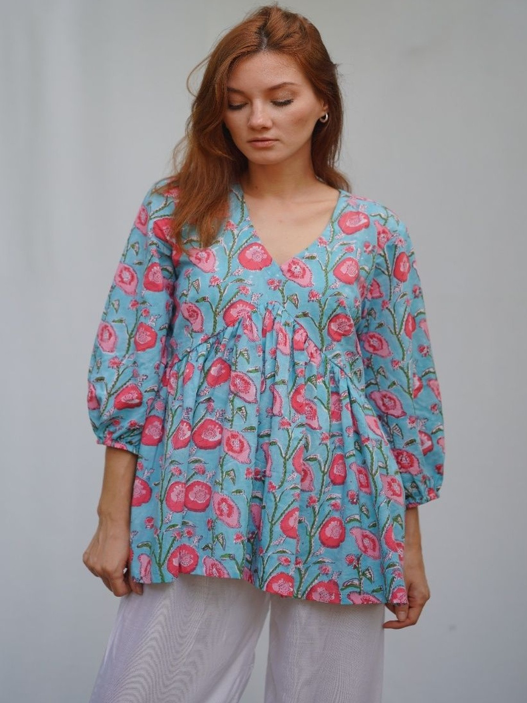 Anemone Vinkel Floral Print Cotton Top