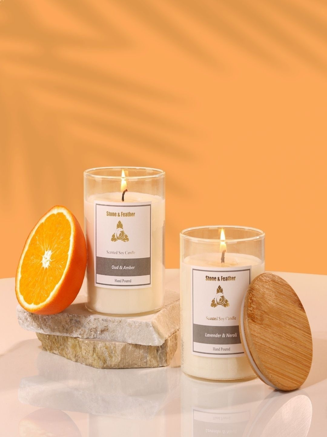 Stone and Feather Off white2-Pieces Candles