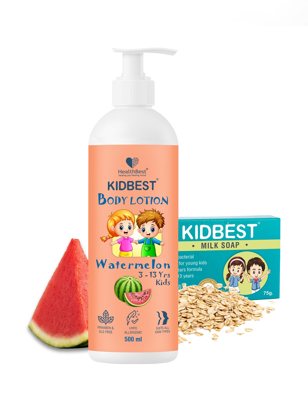HealthBest Set Of 2 Kidbest Body Lotion - 500ml & Kidbest  Milk Soap - 75g