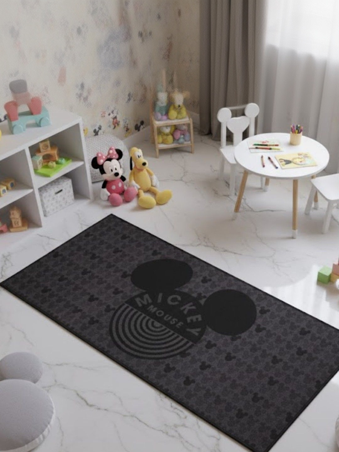 Athom Living Grey Mickey Mouse Anti-Skid Backing Runner Carpet