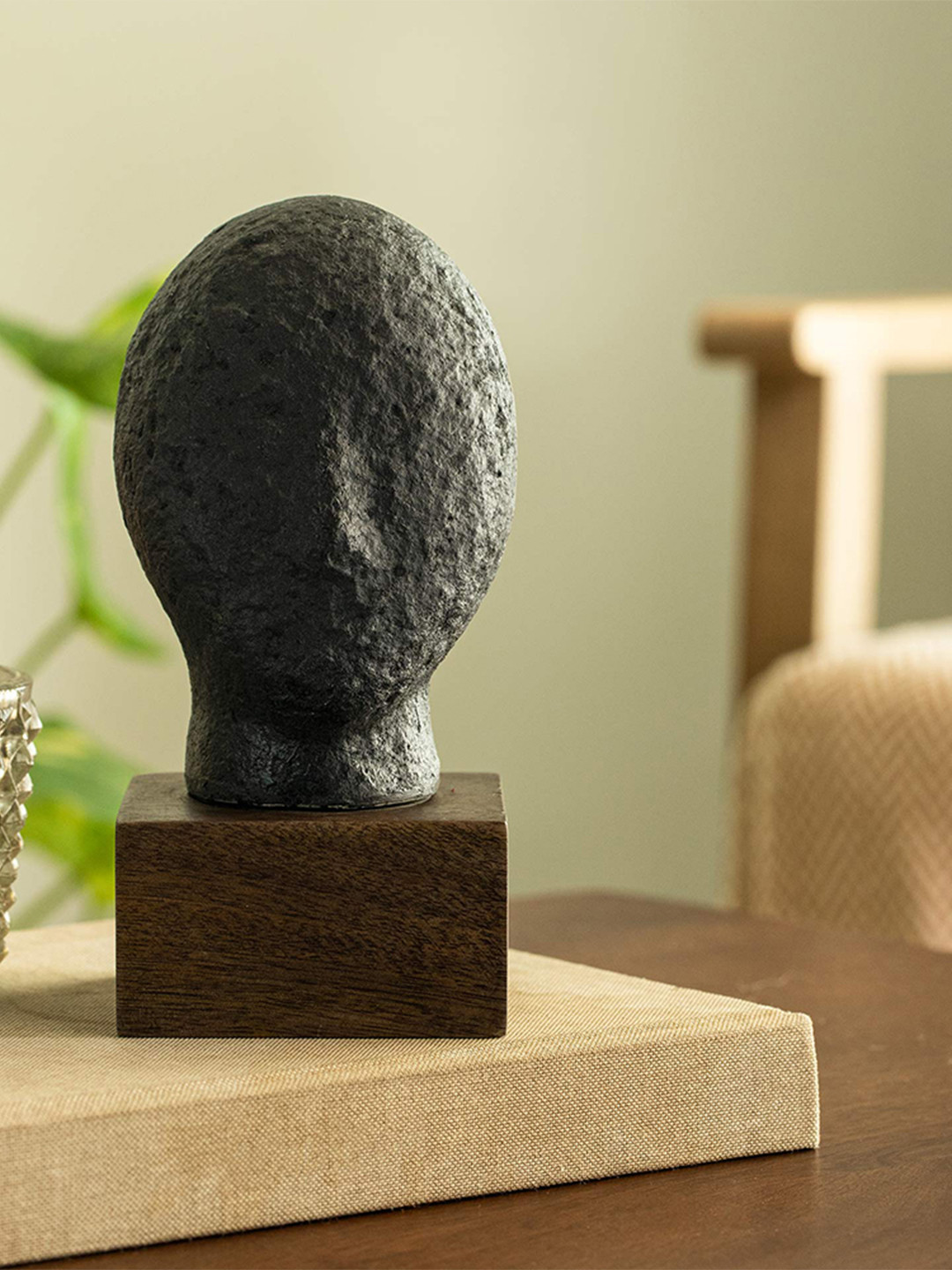 ellementry Calm Face Black Wood Natural Living Room Medium Showpiece - 10.6 Inches