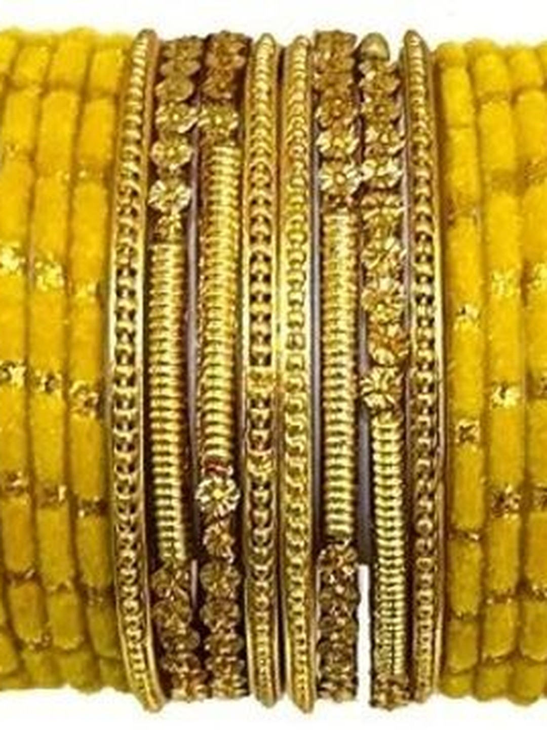 poshing Yellow Glass Artificial Stones & Beads Bangles