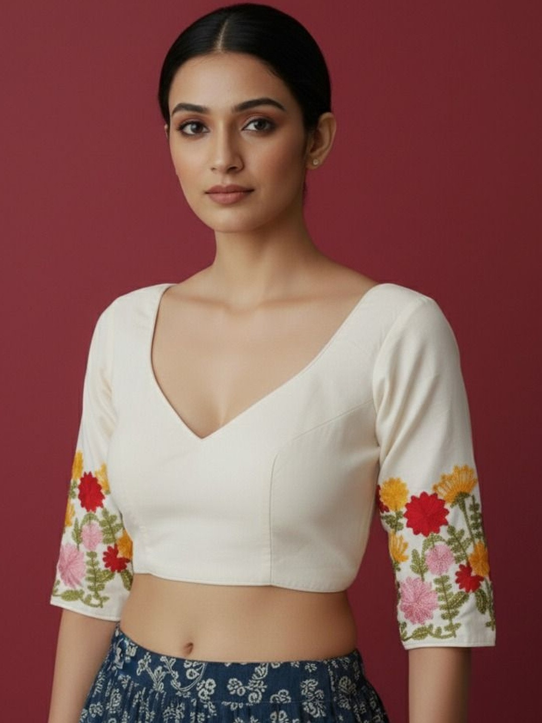 HERE&NOW Embroidered Cotton Alterable Saree Blouse