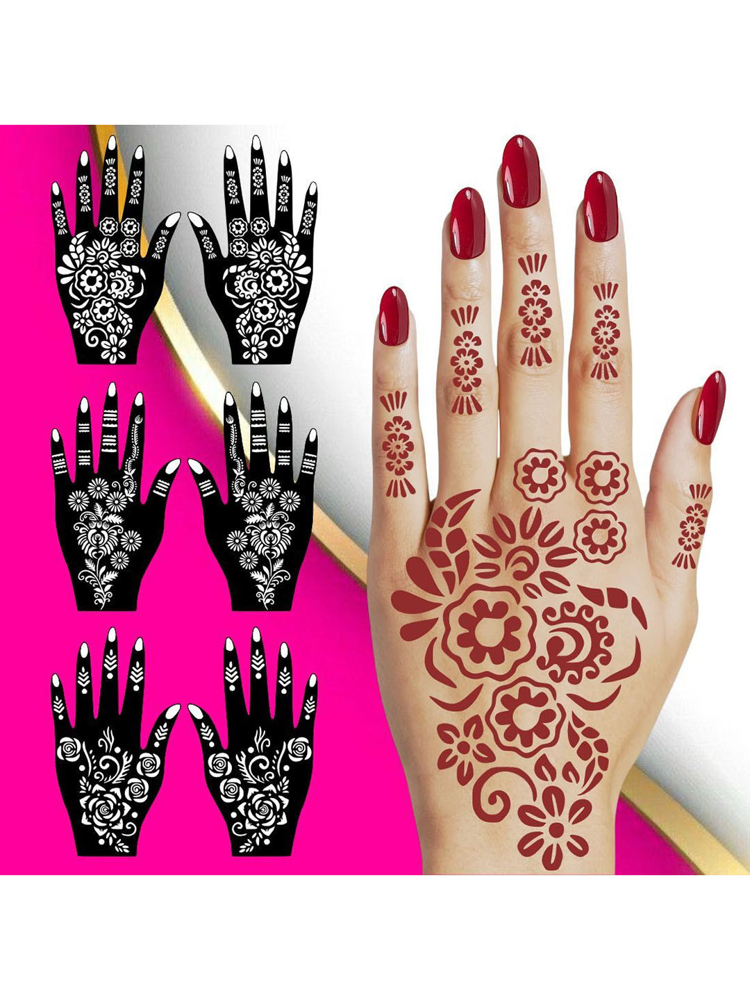VOORKOMS Set Of 3 Mehndi Design Stencil Sticker