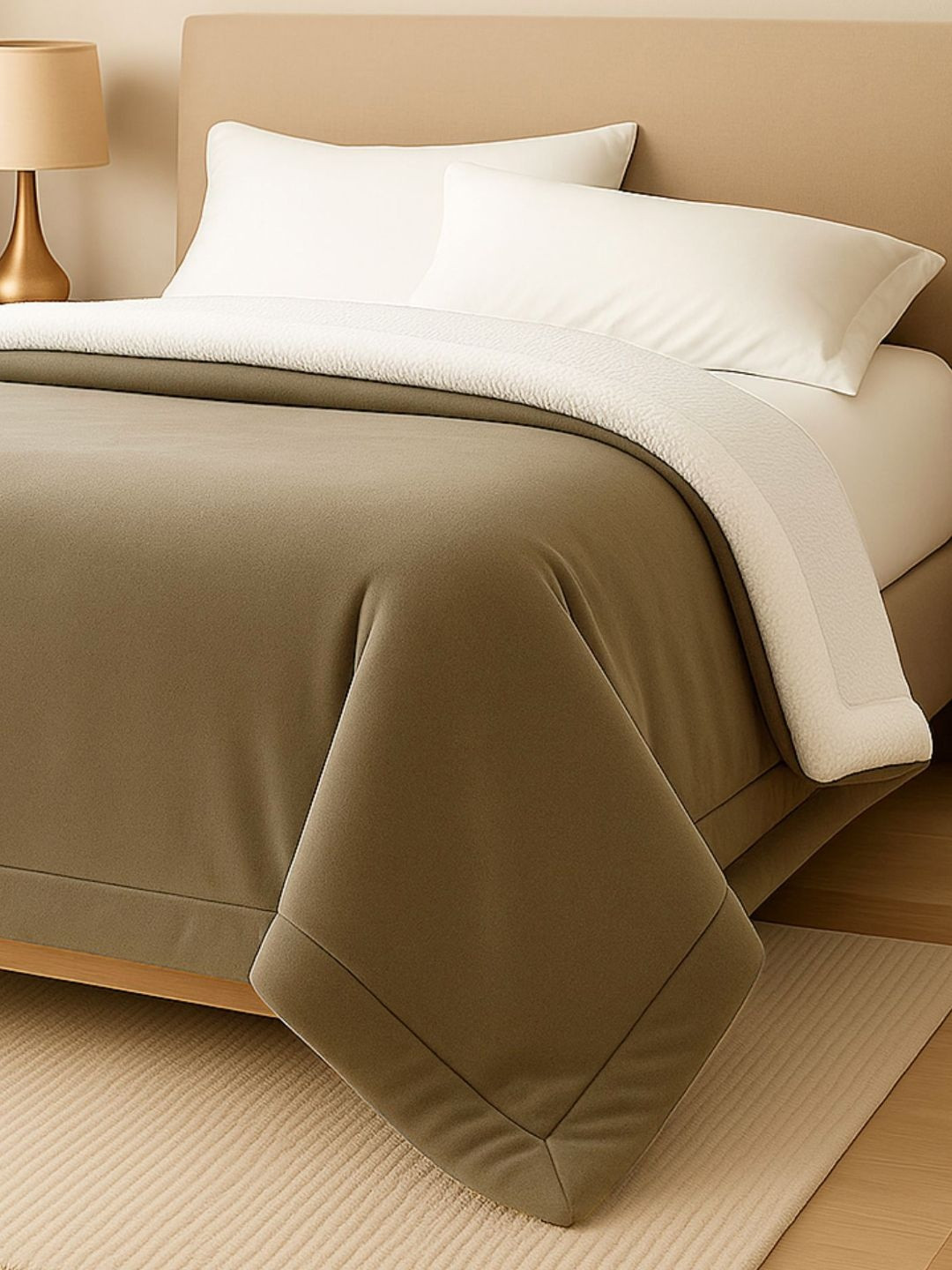 San Marino Beige & Olive Green Heavy Winter 400 GSM Blanket