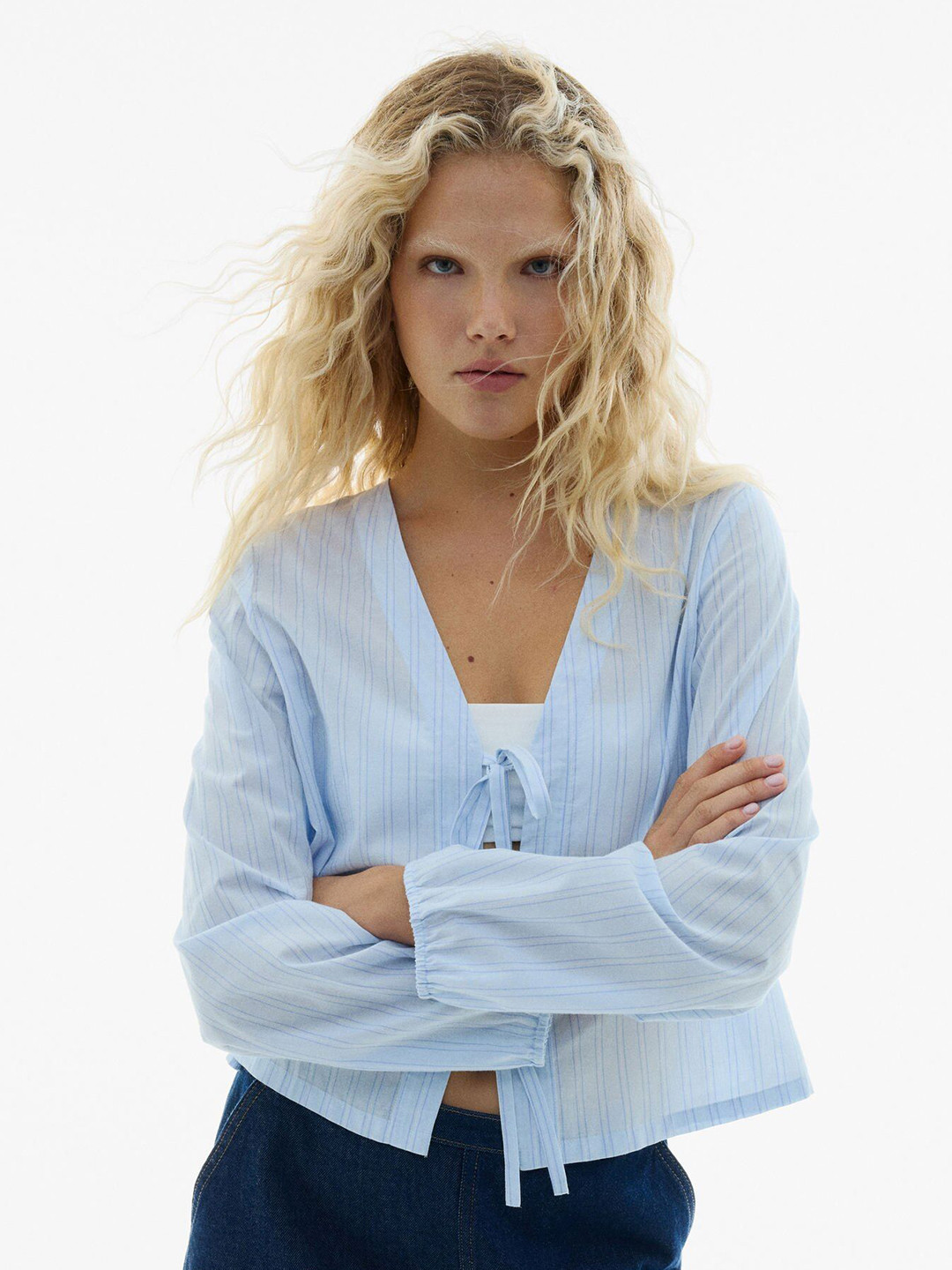 H&M Tie-Front Cotton Blouse