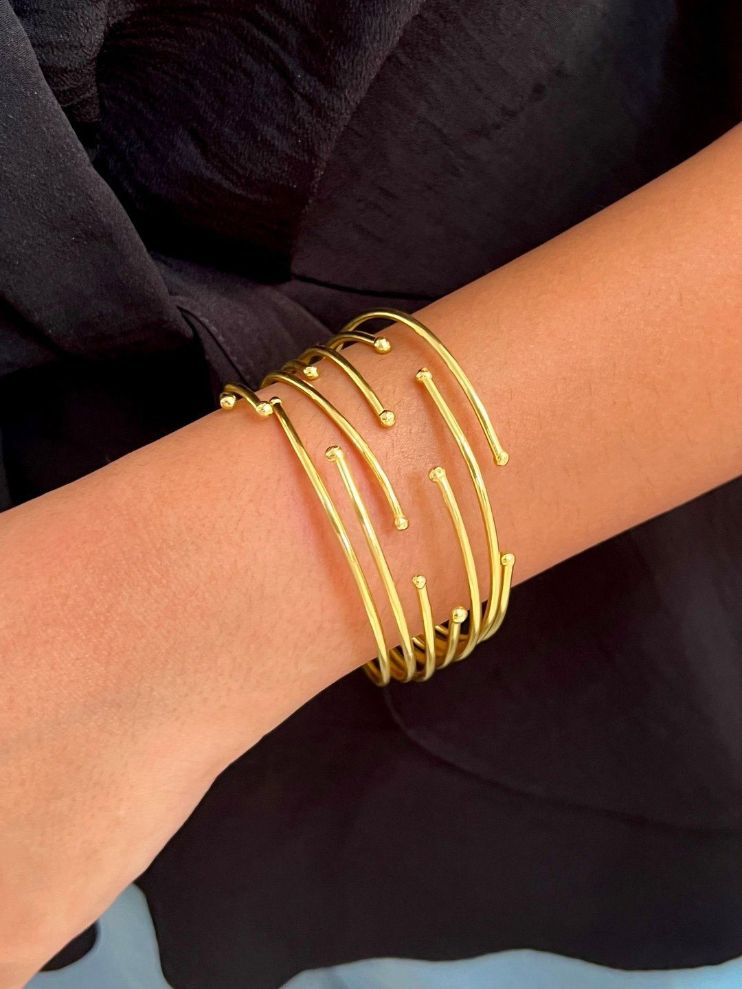 ISHKAARA Women Gold-Plated Anti Tarnish Multiple Curved Layered Cuff Bracelet