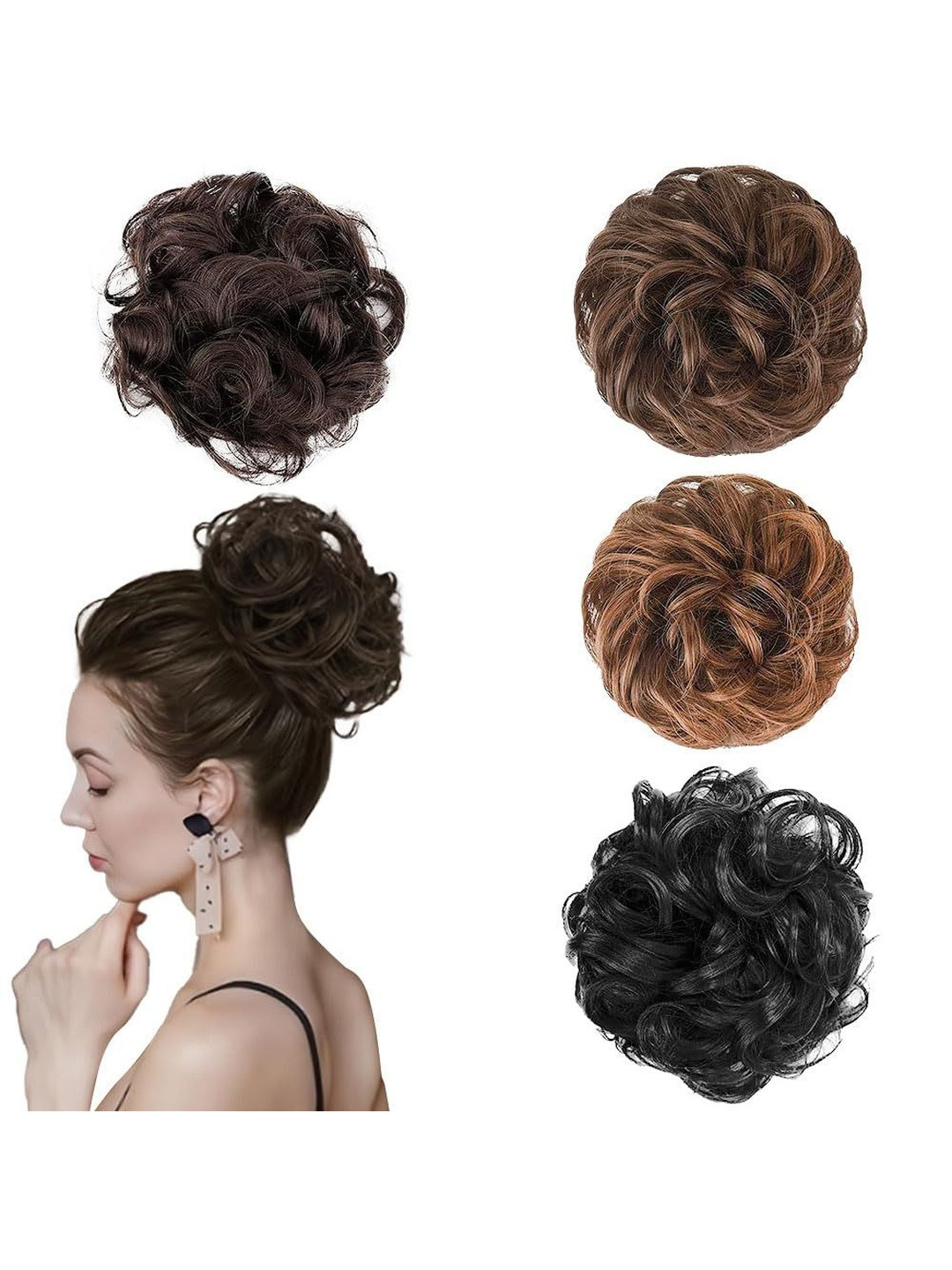 VIEWS Set Of 4 Halo Wavy Bun Hair Extension - Black - 5 Inch Each