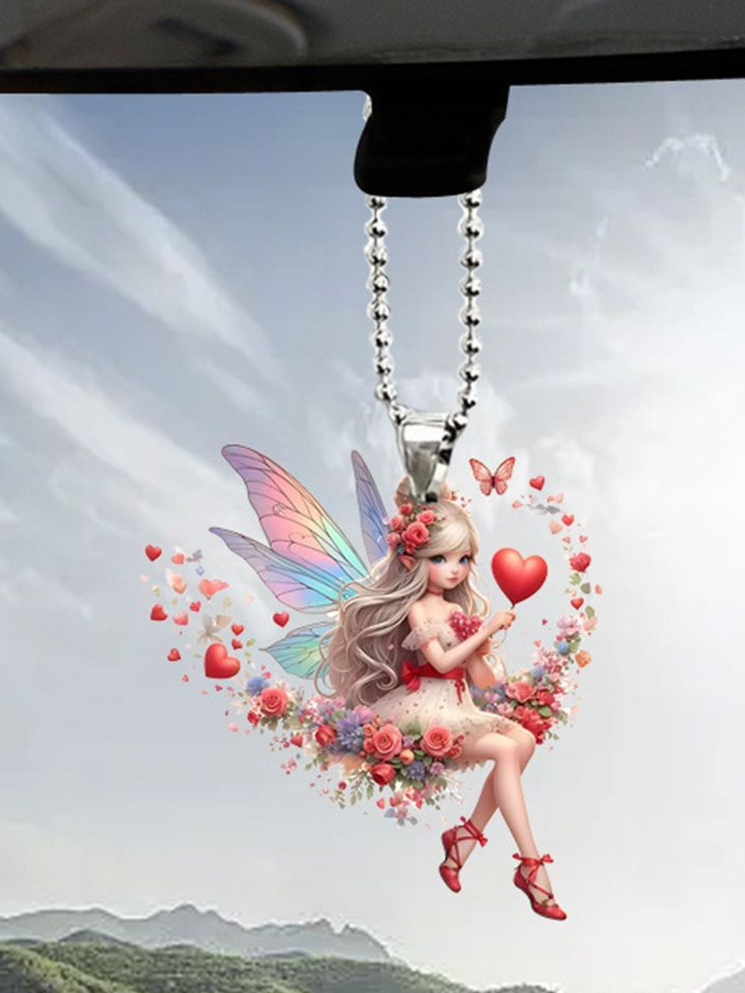 Spiaty Unisex 2D charm Love Flower Fairy Car Hanging Figurine Showpiece