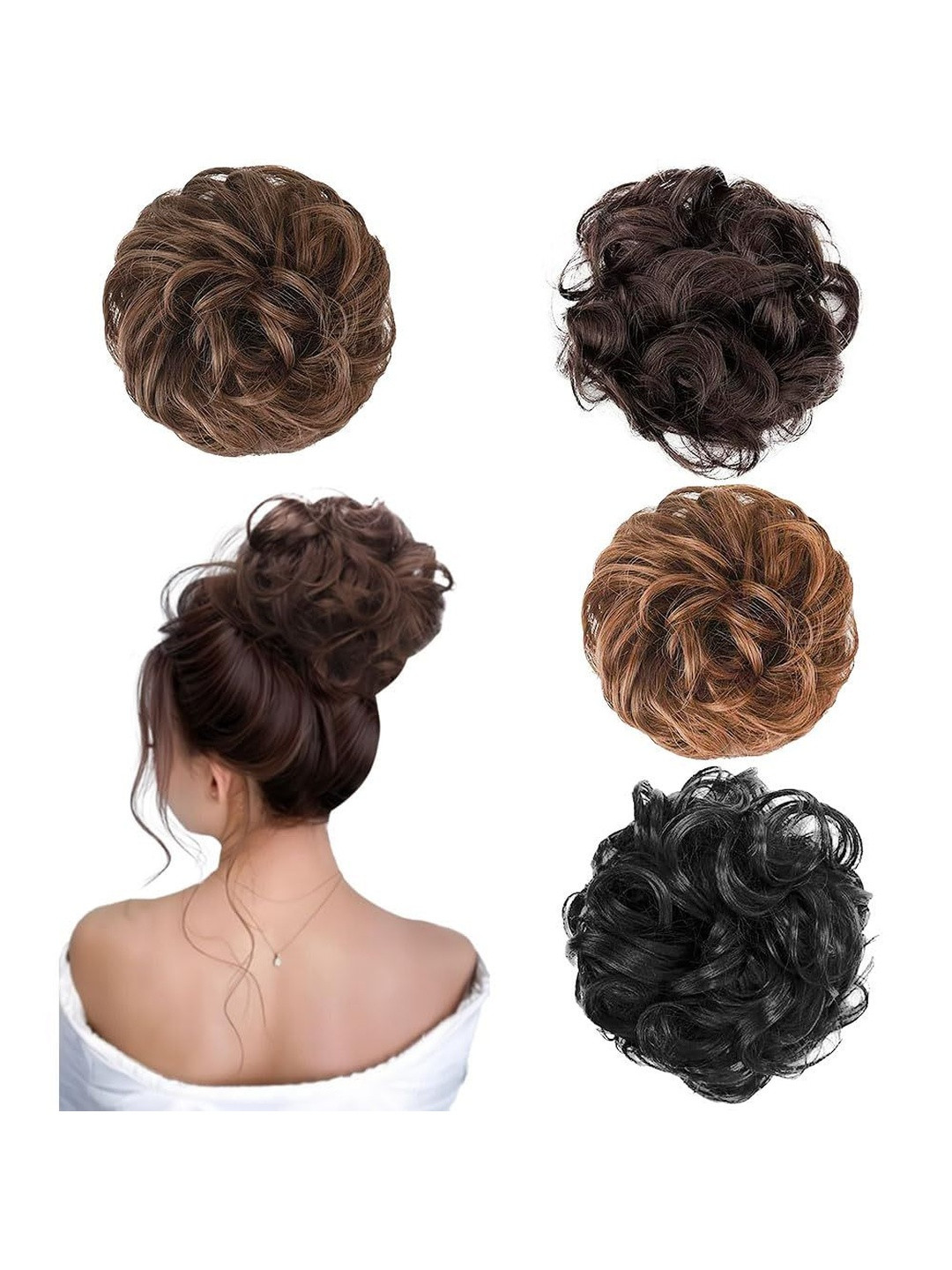 VIEWS Set Of 4 Halo Wavy Bun Hair Extension-Black & Brown - 5Inch
