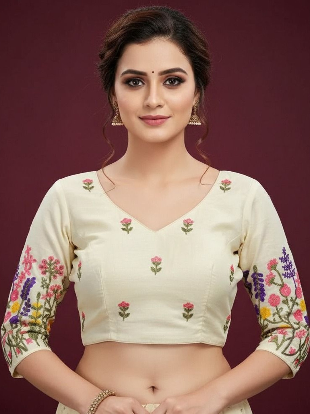 HERE&NOW Embroidered Cotton Alterable Saree Blouse