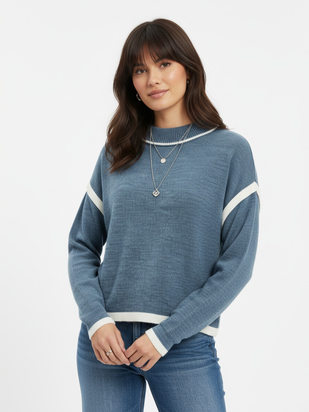 glitchez High Neck Oversized Pullover Sweater with Contrasting Edges