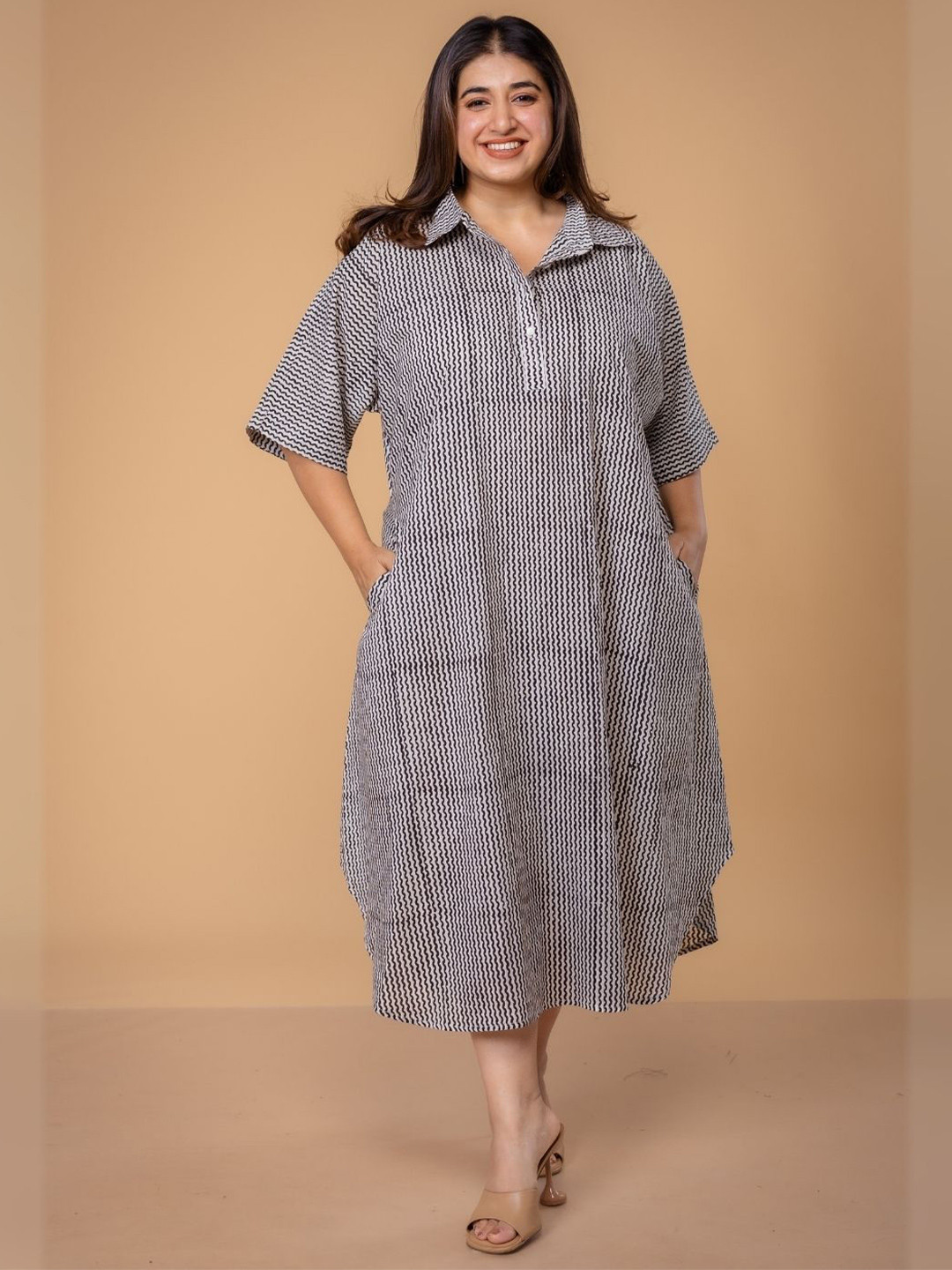 THE INDIAN ETHNIC CO Print Shirt Midi Dress
