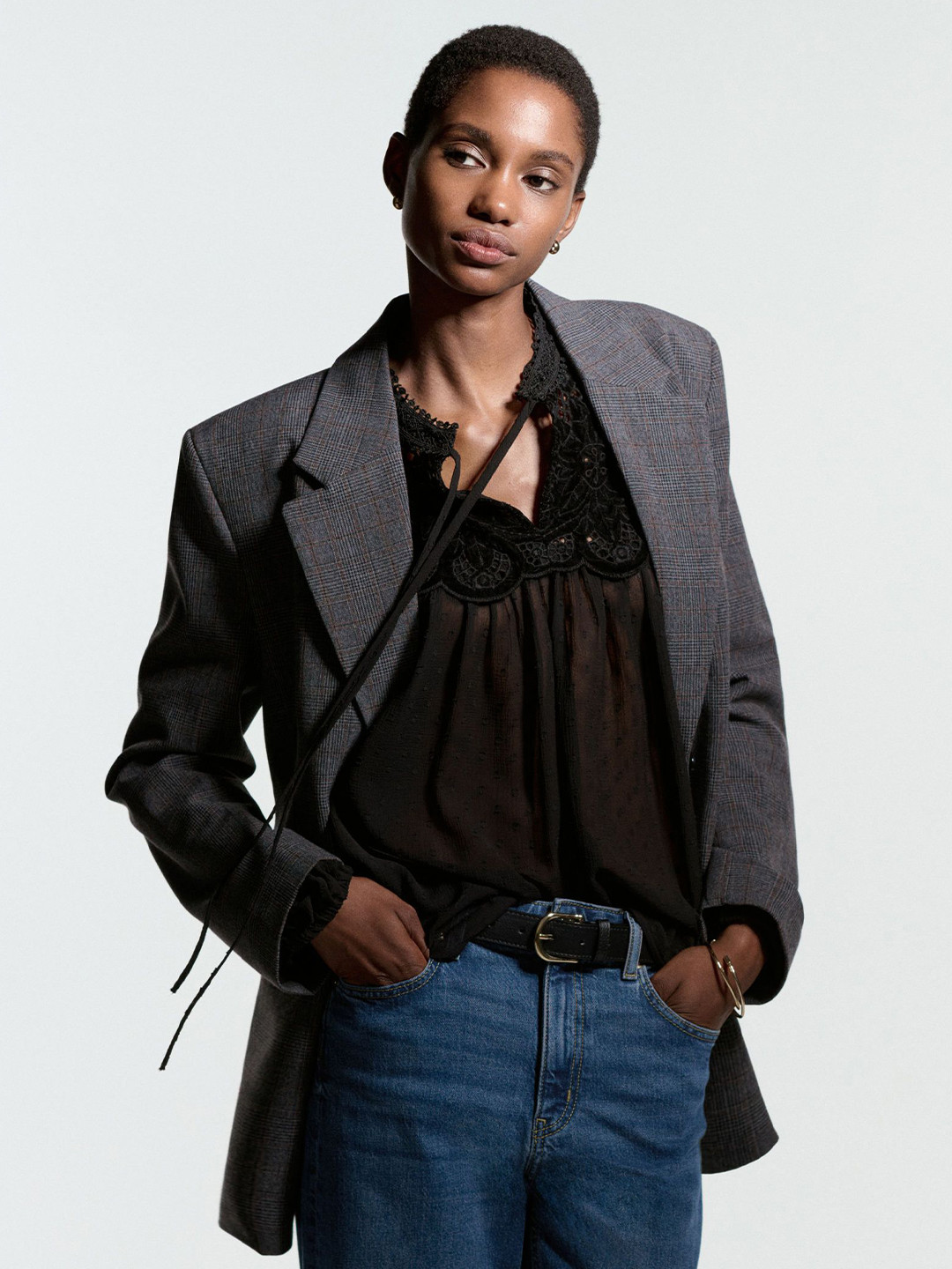 H&M Sheer Lace-Detail Blouse