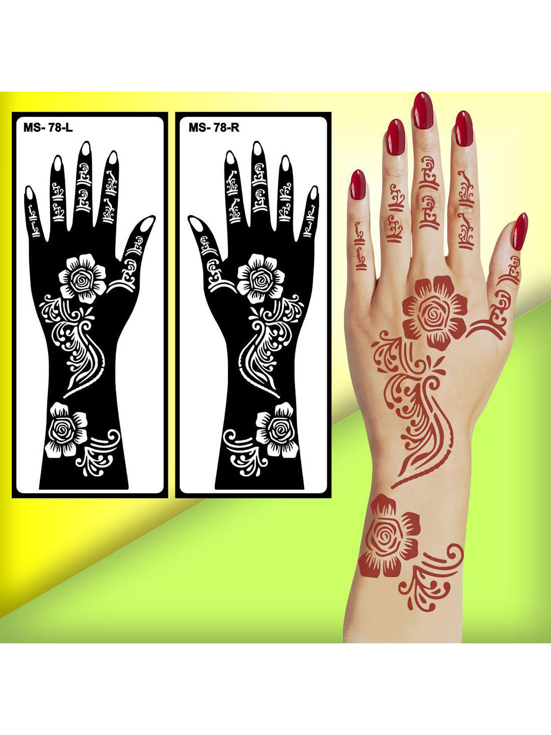 VOORKOMS Creative Mehndi Stencil Sticker for Hands, Palms, and Fingers For Finger