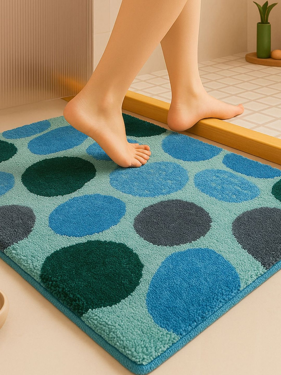 San Marino Blue & Black Patterned 2000 GSM Anti-Skid Microfiber Bath Rugs