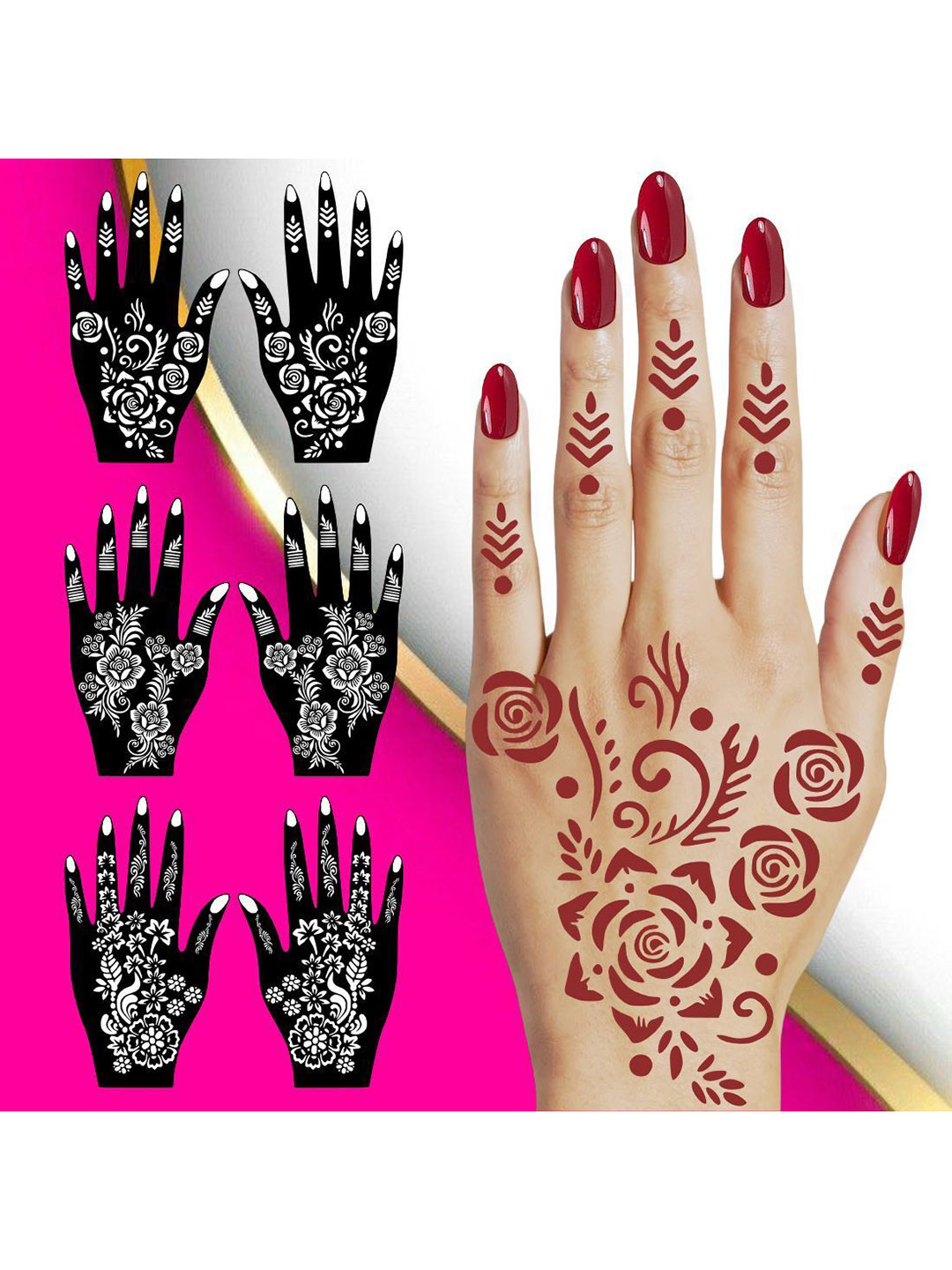VOORKOMS Mehndi Stencil Sticker For Quick Festive Look With Elegant Floral Design
