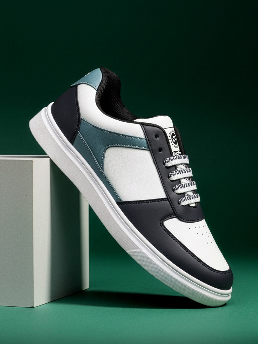 glitchez Men Colourblocked Perforated Lace-Ups Sneakers