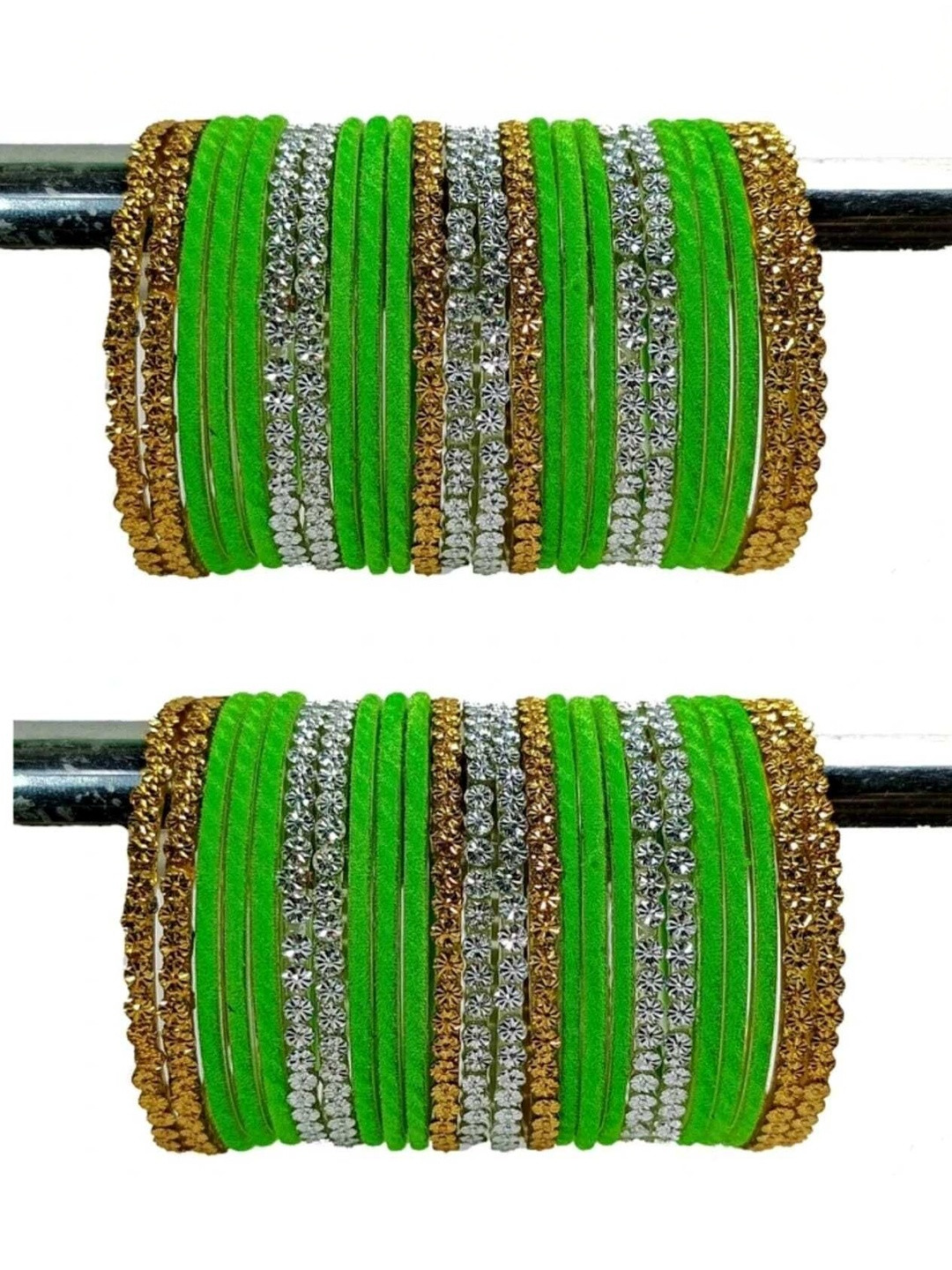 THE BLAZZE Green and Beige Glass Artificial Stones & Beads Bangle