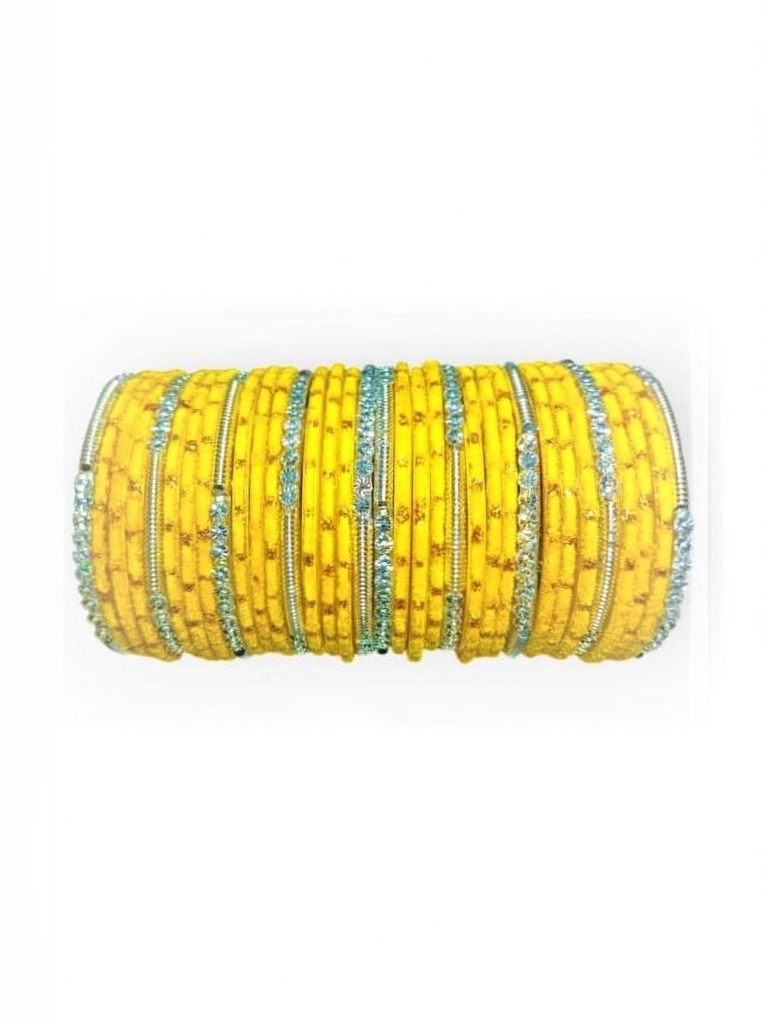 poshing Yellow Glass Artificial Stones & Beads Bangles