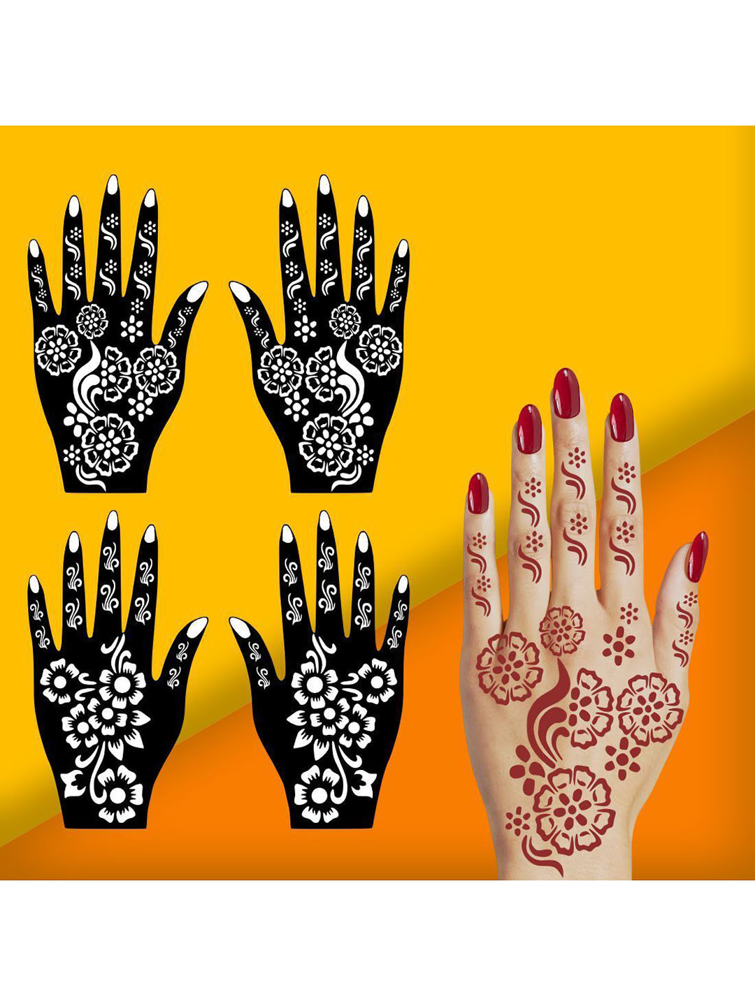 VOORKOMS Floral Combo Mehndi Stencil Stickers for Festive and Party Looks Pack Of 2
