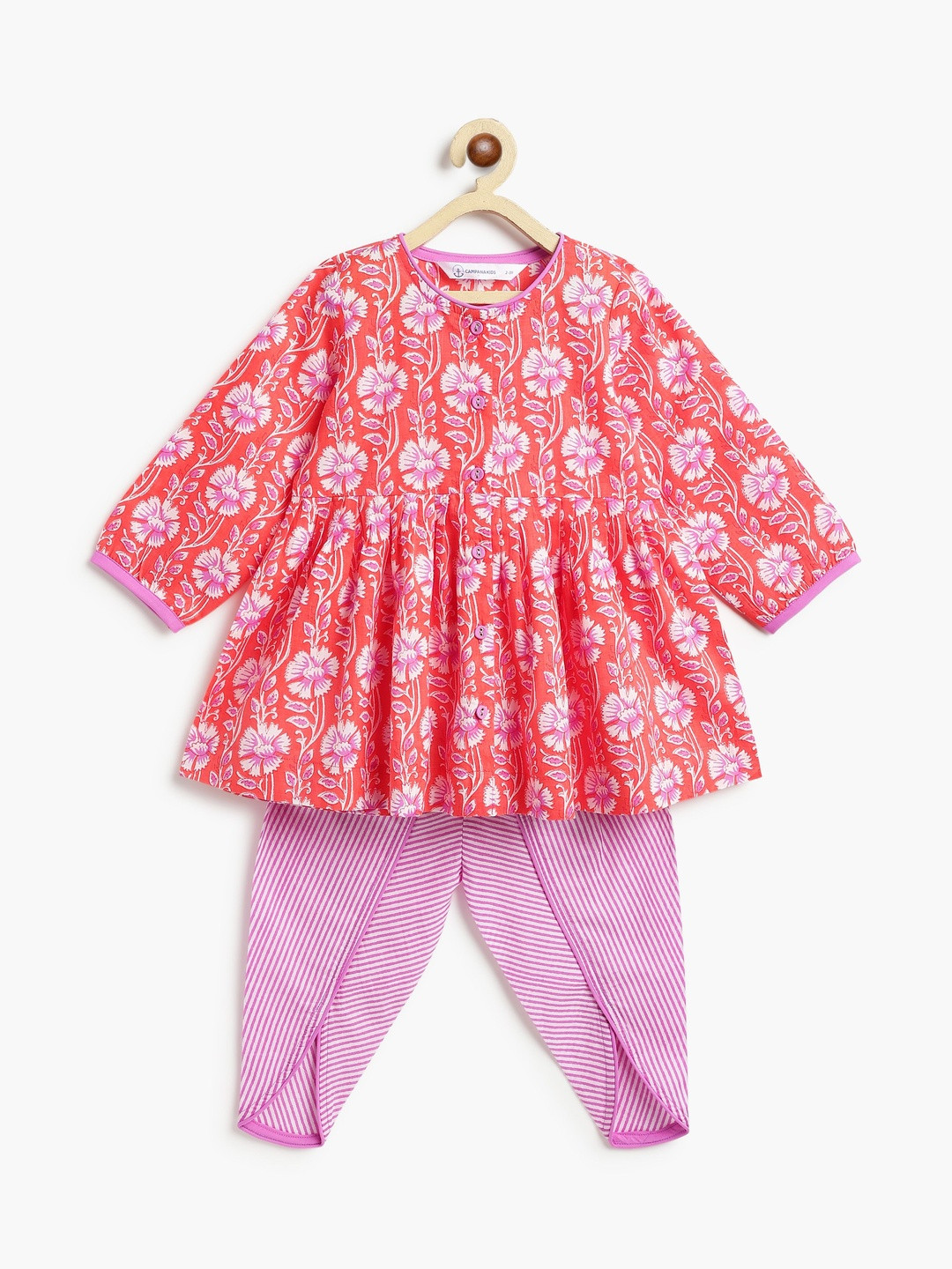 Campana Girls Floral Printed Regular Pure Cotton Kurta with Dhoti Pants