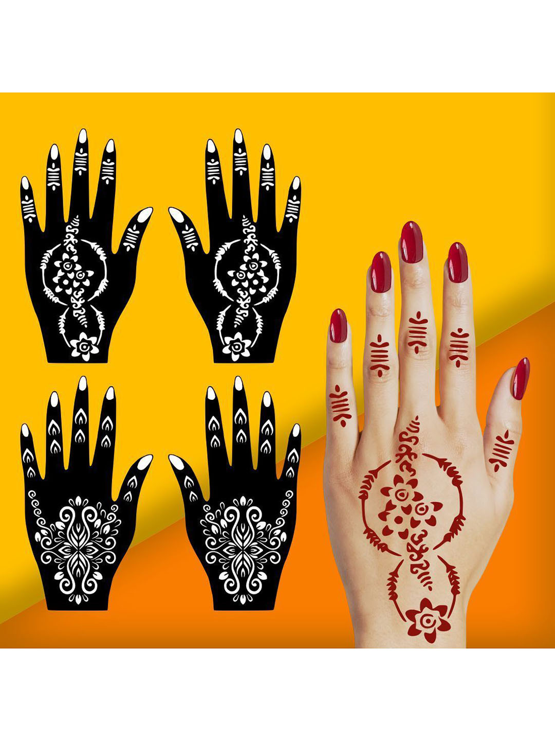 VOORKOMS Elegant Combo Mehndi Stencil Stickers for Easy Henna Art Pack Of 2