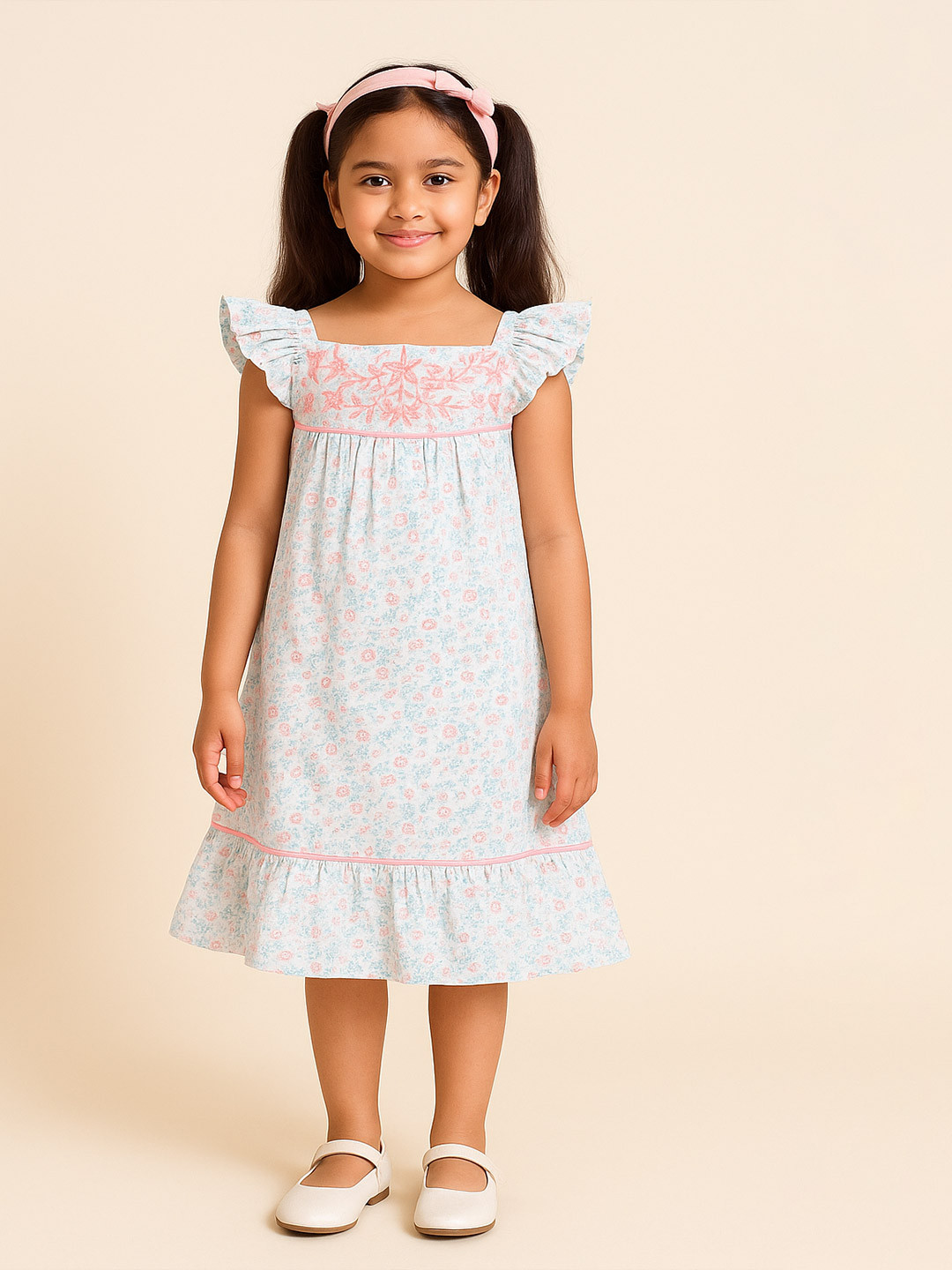 Miyo White & Pink Floral A-Line Maxi Dress
