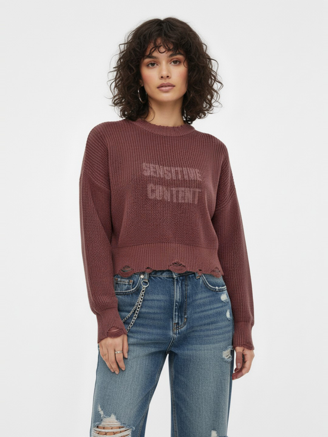 glitchez Typography Self Design Ribbed Sweater