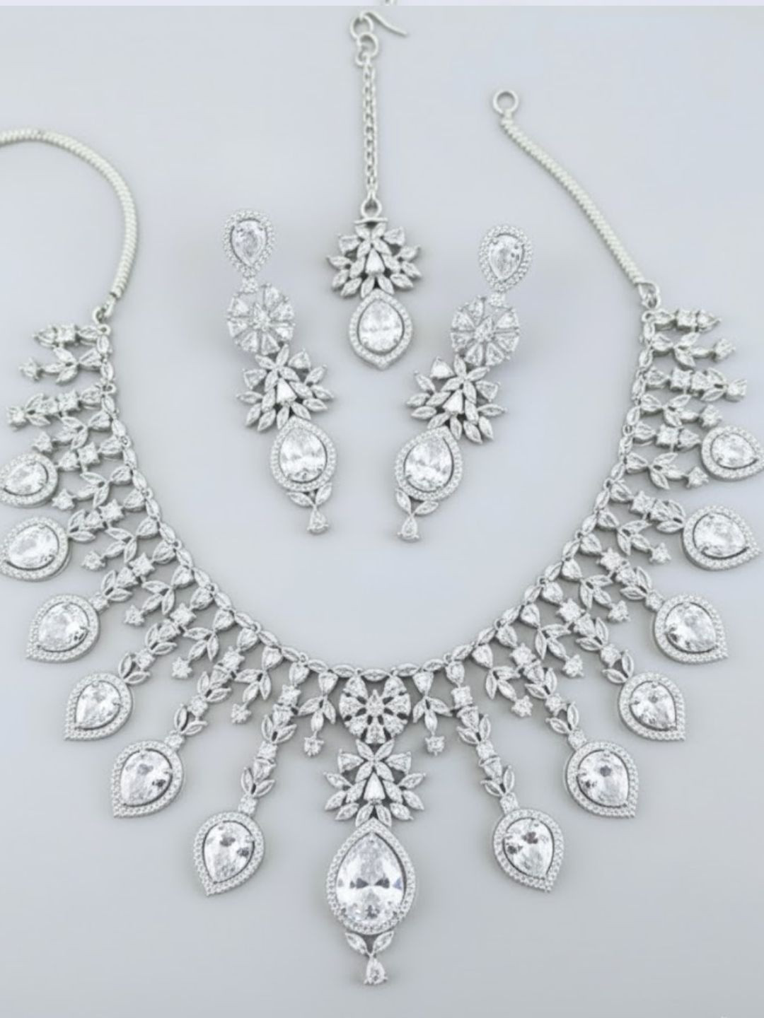 shringaar by neha Rhodium-Plated Stone-Studded Jewellery Set