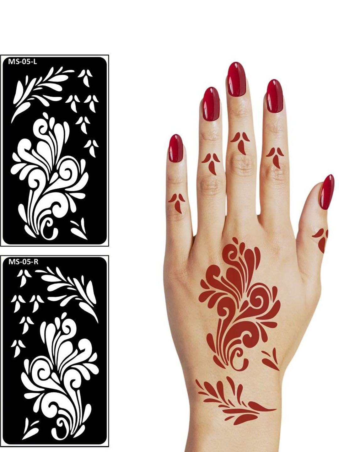 VOORKOMS Flower Simple and Quick Mehndi Stencil Sticker One Set For Each Hand
