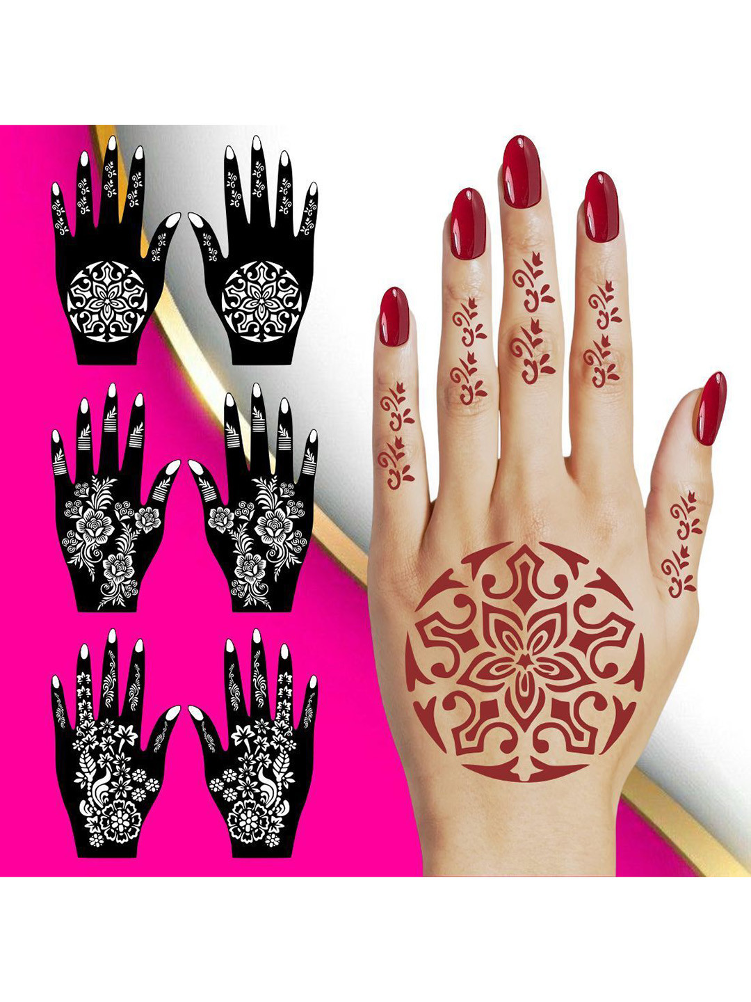 VOORKOMS Classic Combo Mehndi Stencil Sticker Featuring Palm & Finger For Functions