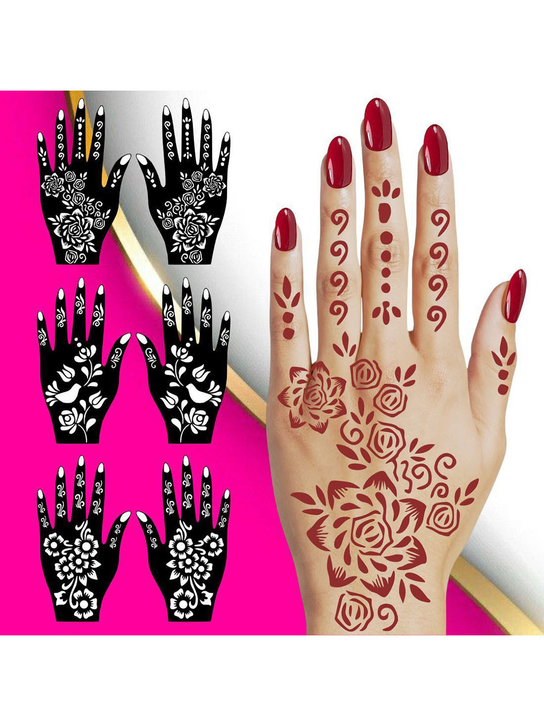 VOORKOMS Combo Mehndi Stencil Sticker With Detailed Artwork For Every Festive Moment