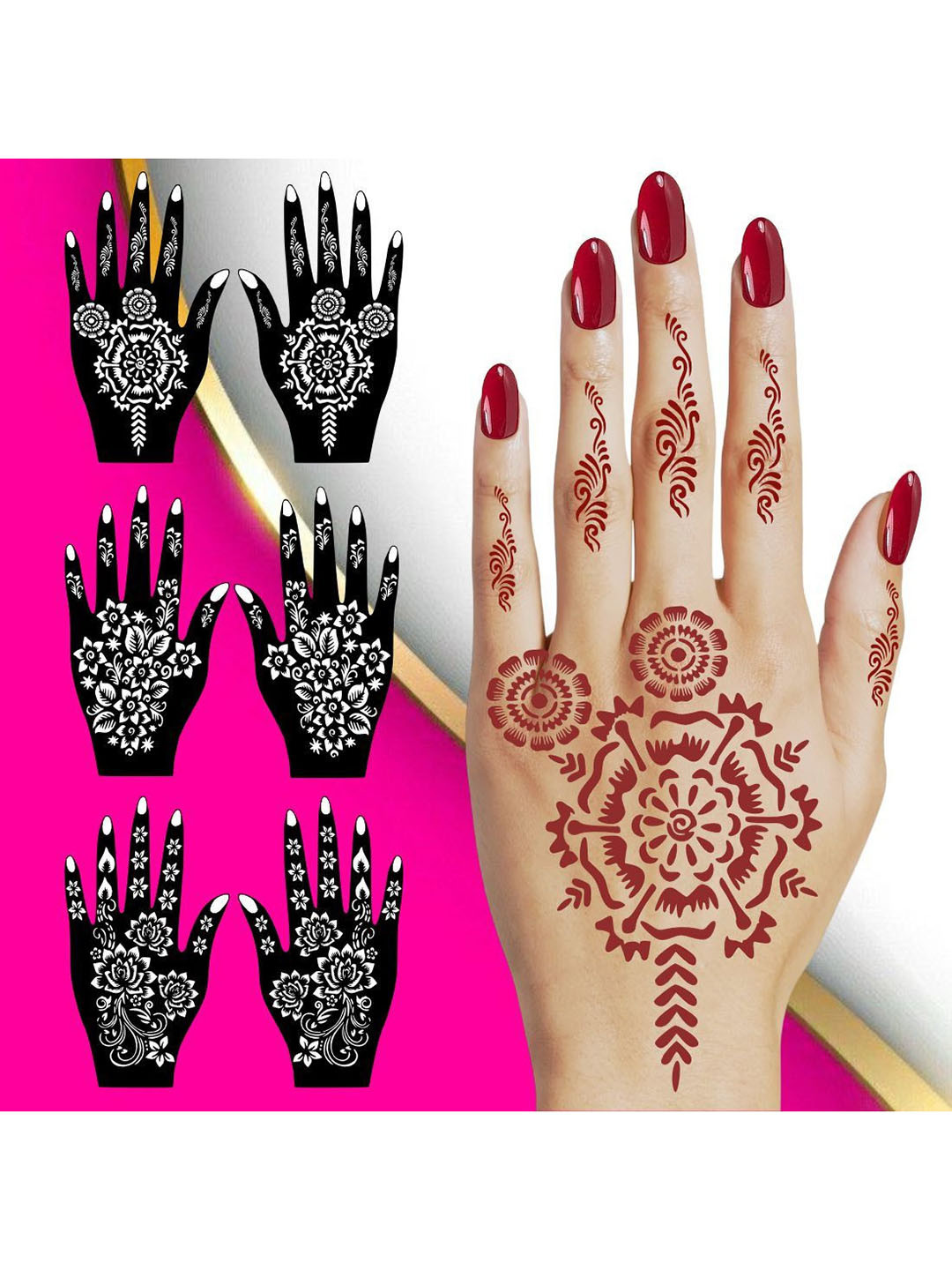 VOORKOMS Elegant Combo Mehndi Stencil Sticker Featuring Artistic Flowers For Festive